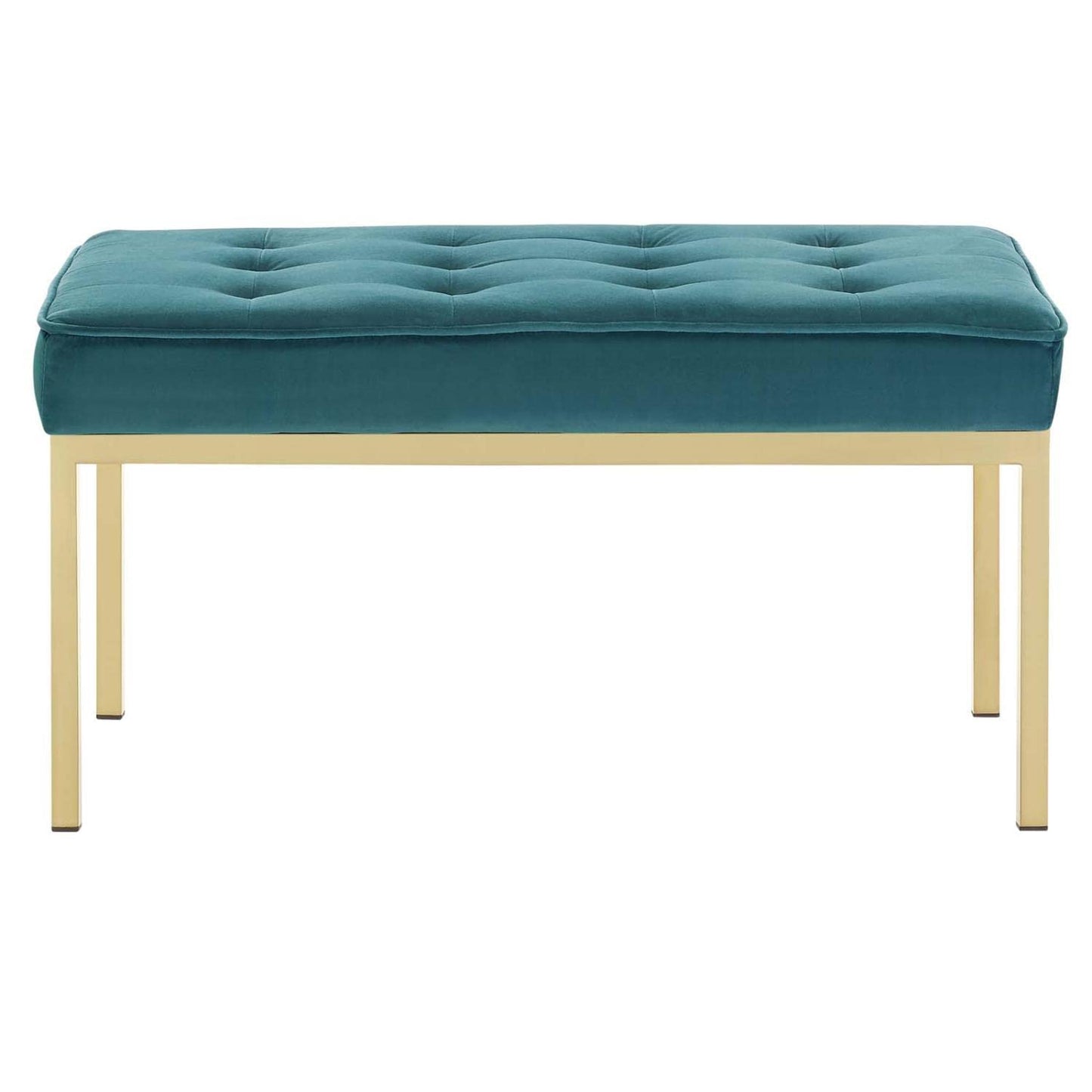 home office desk chairs | CasaFoyer Loft Button Tufted Performance Velvet Accent Bench | Gold Stainless Steel Legs | Medium Size | 300 lb Weight Capacity | casafoyer.myshopify.com