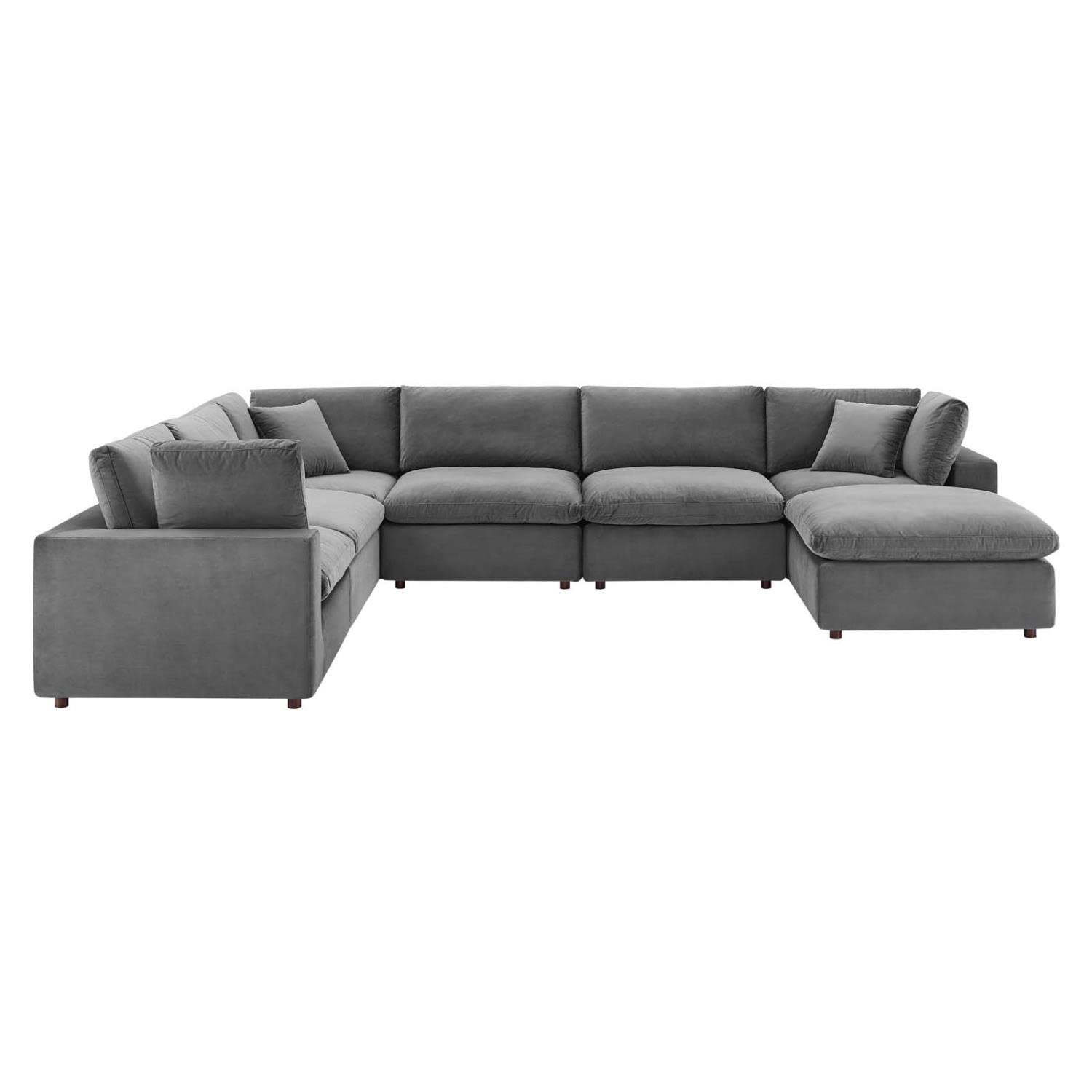 sofas | CasaFoyer Commix Cozy Sectional Sofa Set | Modern Elegance | Stain-Resistant Velvet | Overstuffed Cushions | Solid Wood Construction | 7-Piece Gray Set | casafoyer.myshopify.com