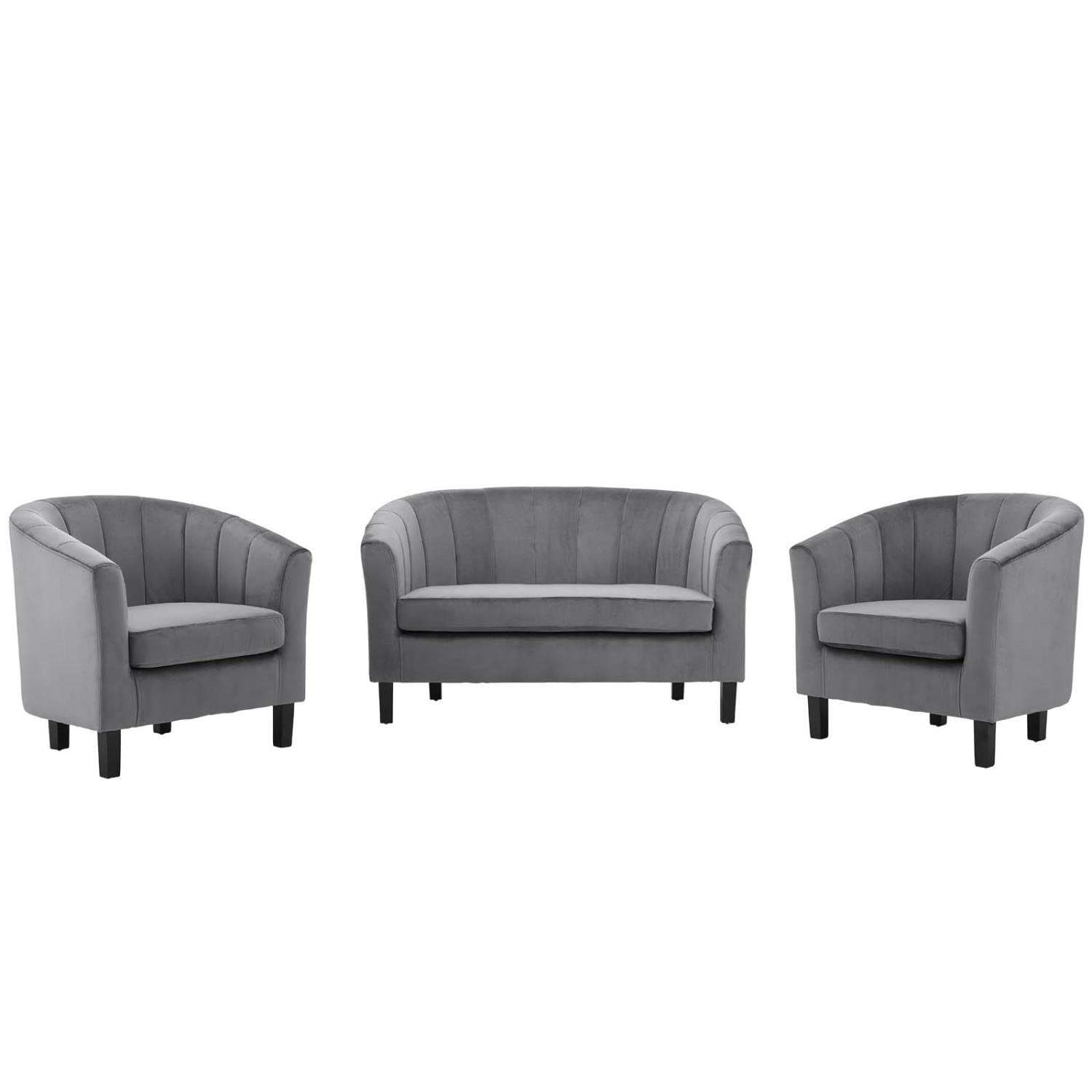 kitchen and dining room sets | CasaFoyer Prospect Performance Velvet Loveseat | 2 Armchair Set - Stain-Resistant | Channel Tufted | Retro Design - Gray | casafoyer.myshopify.com