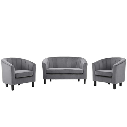 kitchen and dining room sets | CasaFoyer Prospect Performance Velvet Loveseat | 2 Armchair Set - Stain-Resistant | Channel Tufted | Retro Design - Gray | casafoyer.myshopify.com