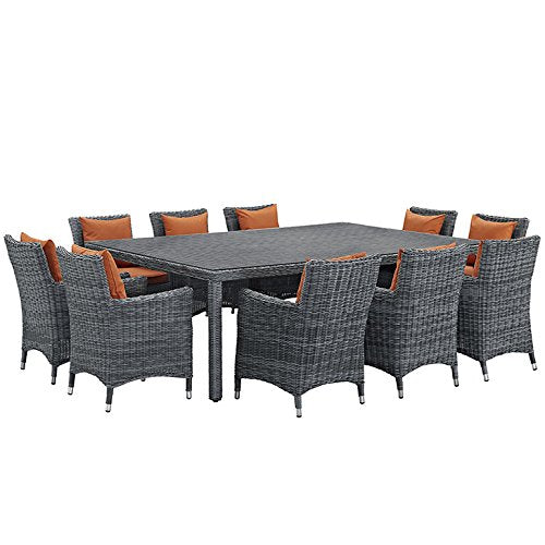 kitchen and dining room sets | CasaFoyer Summon Outdoor Patio Dining Table Set | 11-Piece Ultimate Outdoor Dining Set | Sunbrella Cushions | Two-Tone Rattan Weave | Powder-Coated Aluminum Frame | Modern Design | casafoyer.myshopify.com