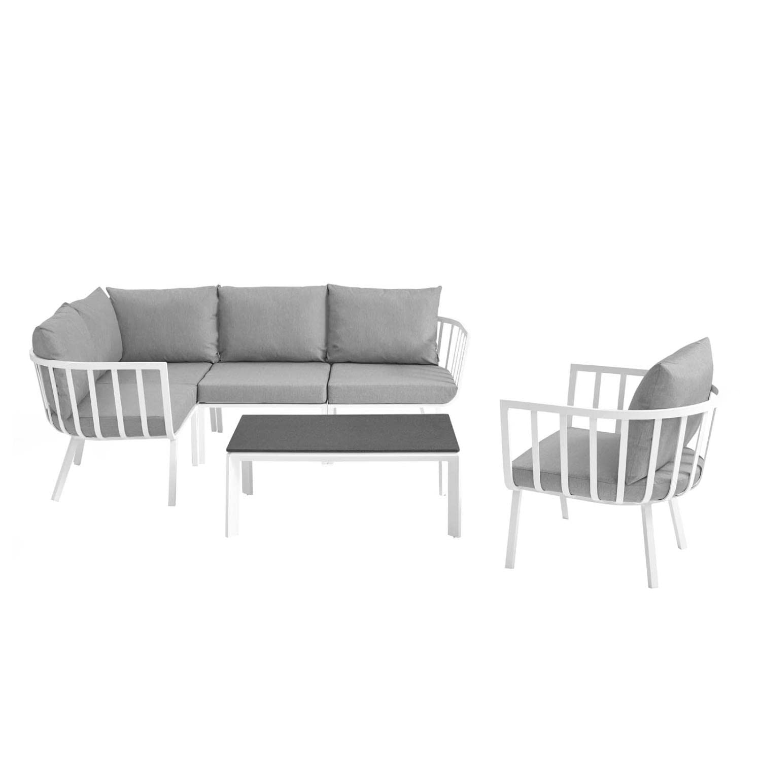kitchen and dining room sets | CasaFoyer Riverside Outdoor Patio Aluminum Sectional Set | Coastal Design | UV-Resistant Cushions | Sturdy Frame | Scratch-Resistant Cement Top | Includes Coffee Table, Armchair, Armless Chair, Corner Chairs | casafoyer.myshopify.com