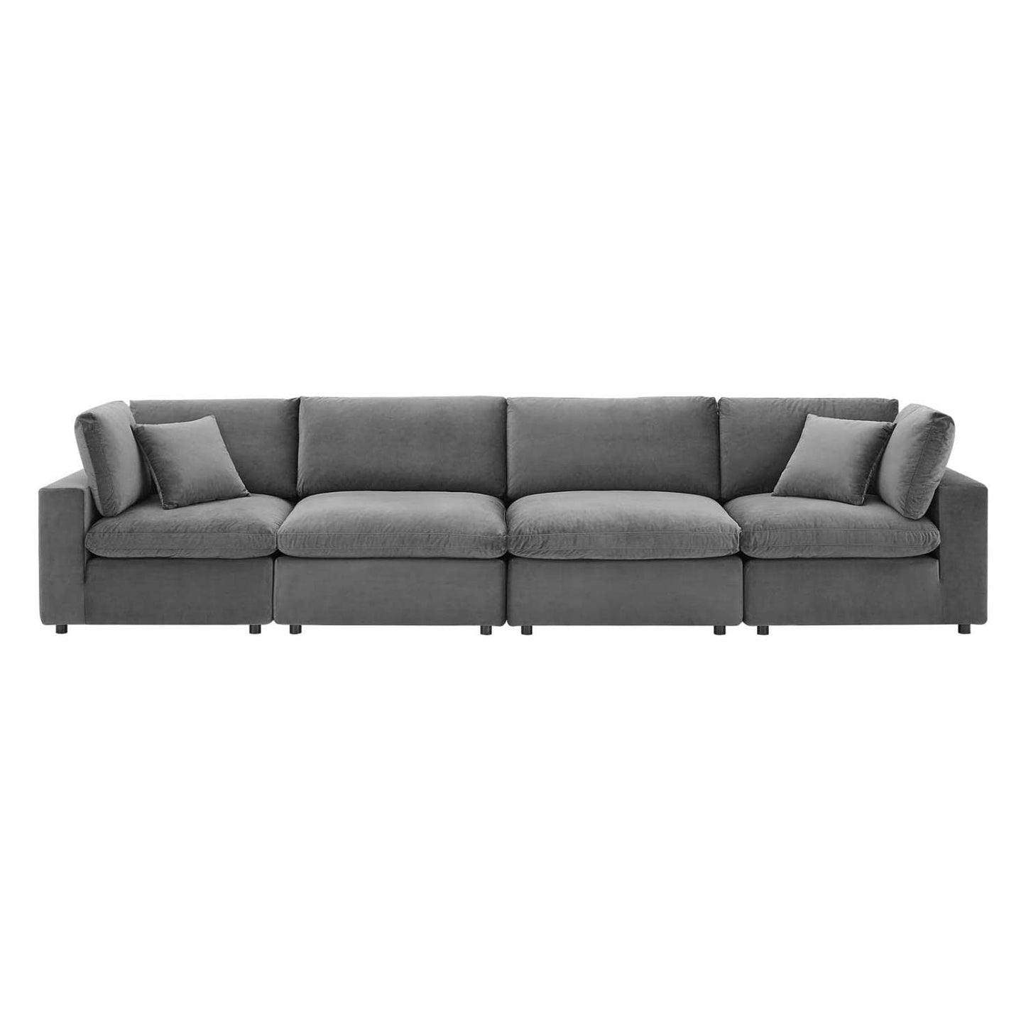 sofas | CasaFoyer Commix Plush Comfort Performance Velvet Sofa Set | Gray | 4-Seater | Solid Wood Frame | Stain-Resistant | Duck Down Cushions | Tranquil Retreat | casafoyer.myshopify.com