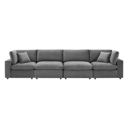 sofas | CasaFoyer Commix Plush Comfort Performance Velvet Sofa Set | Gray | 4-Seater | Solid Wood Frame | Stain-Resistant | Duck Down Cushions | Tranquil Retreat | casafoyer.myshopify.com