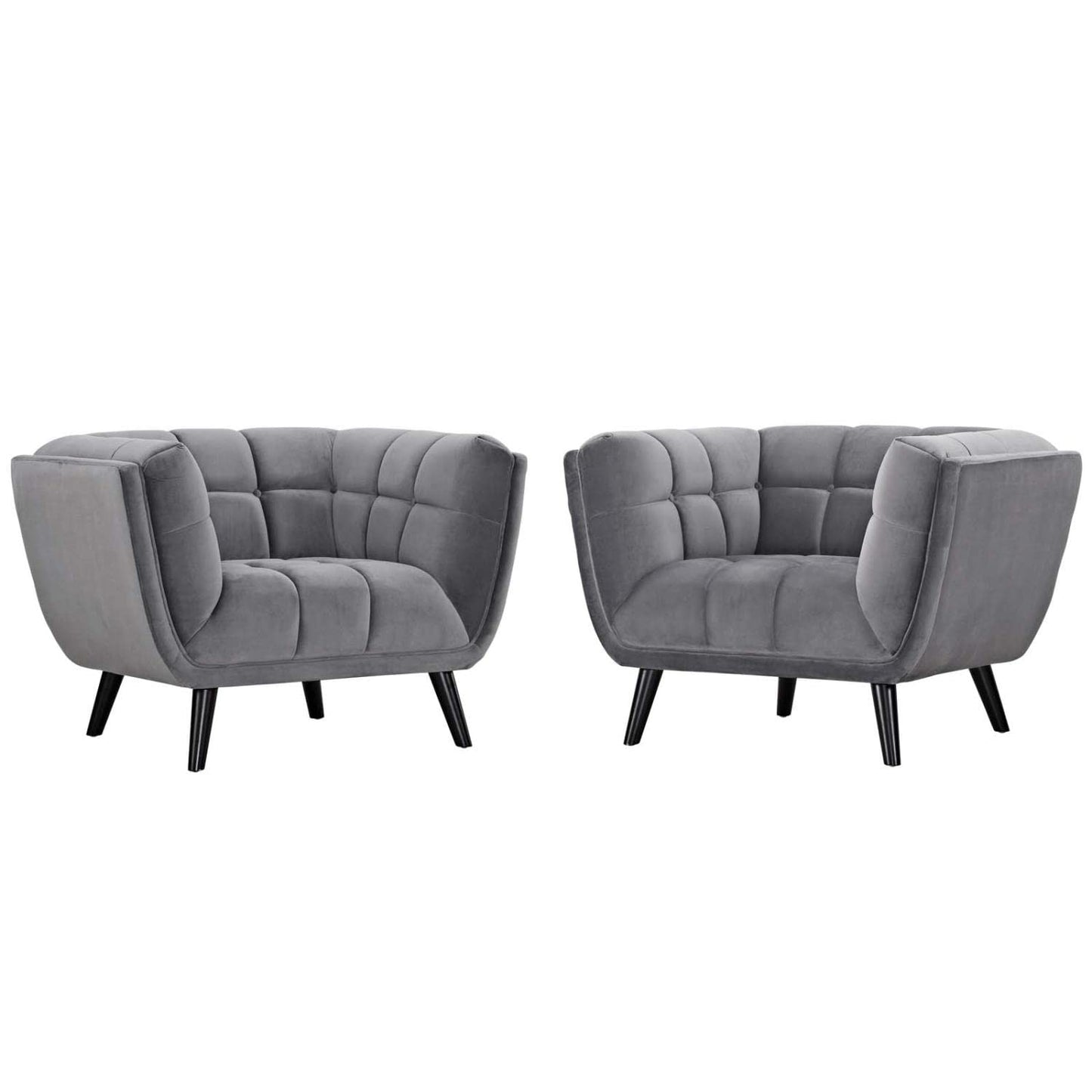 kitchen and dining room sets | CasaFoyer Bestow Performance Velvet Armchair Set | Luxurious | Stain-Resistant | Comfortable | Button Tufted | Black Legs | 2 Piece Set | Gray | casafoyer.myshopify.com