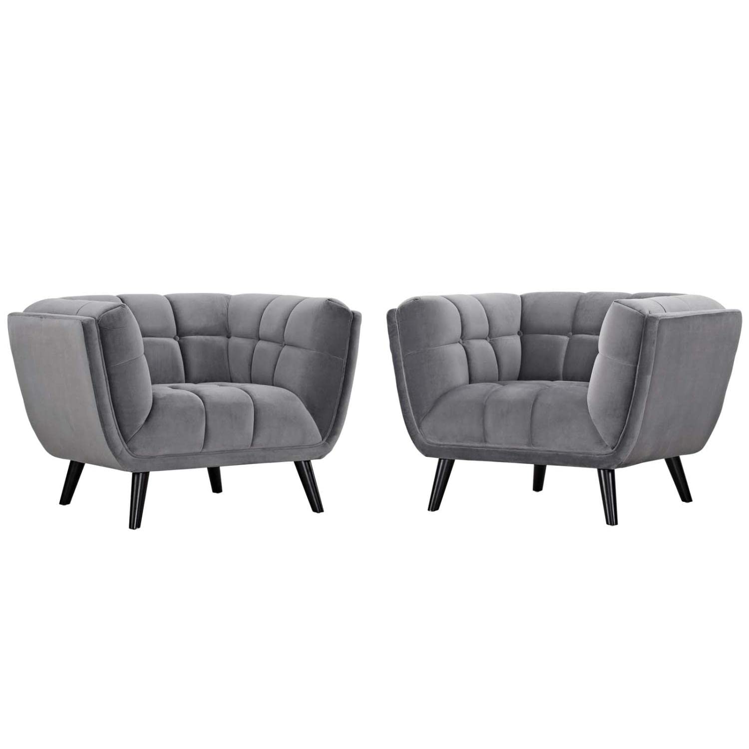 kitchen and dining room sets | CasaFoyer Bestow Performance Velvet Armchair Set | Luxurious | Stain-Resistant | Comfortable | Button Tufted | Black Legs | 2 Piece Set | Gray | casafoyer.myshopify.com