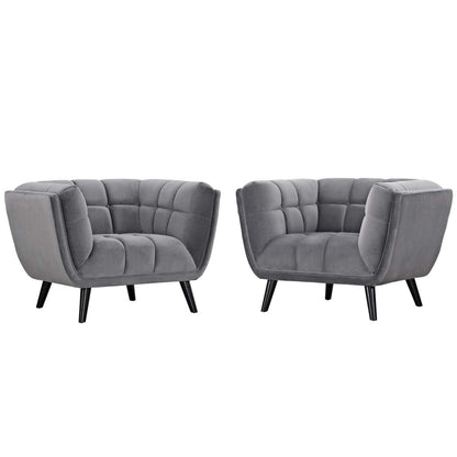 kitchen and dining room sets | CasaFoyer Bestow Performance Velvet Armchair Set | Luxurious | Stain-Resistant | Comfortable | Button Tufted | Black Legs | 2 Piece Set | Gray | casafoyer.myshopify.com