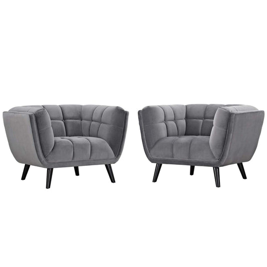kitchen and dining room sets | CasaFoyer Bestow Performance Velvet Armchair Set | Luxurious | Stain-Resistant | Comfortable | Button Tufted | Black Legs | 2 Piece Set | Gray | casafoyer.myshopify.com