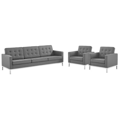 kitchen and dining room sets | CasaFoyer Loft 3 Piece Tufted Faux Leather Accent Set | Modern Design | Stainless Steel Frame | Silver Legs | Sofa & 2 Armchairs | 900 lbs Sofa Capacity | 300 lbs Armchair Capacity | casafoyer.myshopify.com
