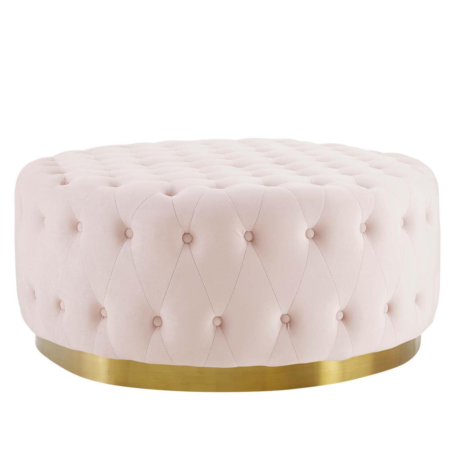 ottomans | CasaFoyer Ensconce Tufted Performance Velvet Round Ottoman | Opulent Art Deco Design | Plush Comfort | Gold Metal Accents | Stain-Resistant | Cozy Seating or Coffee Table | 300 lbs Weight Capacity | casafoyer.myshopify.com
