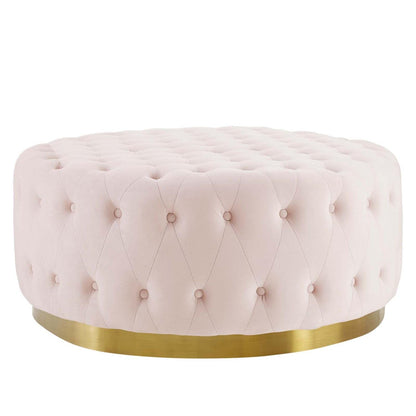 ottomans | CasaFoyer Ensconce Tufted Performance Velvet Round Ottoman | Opulent Art Deco Design | Plush Comfort | Gold Metal Accents | Stain-Resistant | Cozy Seating or Coffee Table | 300 lbs Weight Capacity | casafoyer.myshopify.com