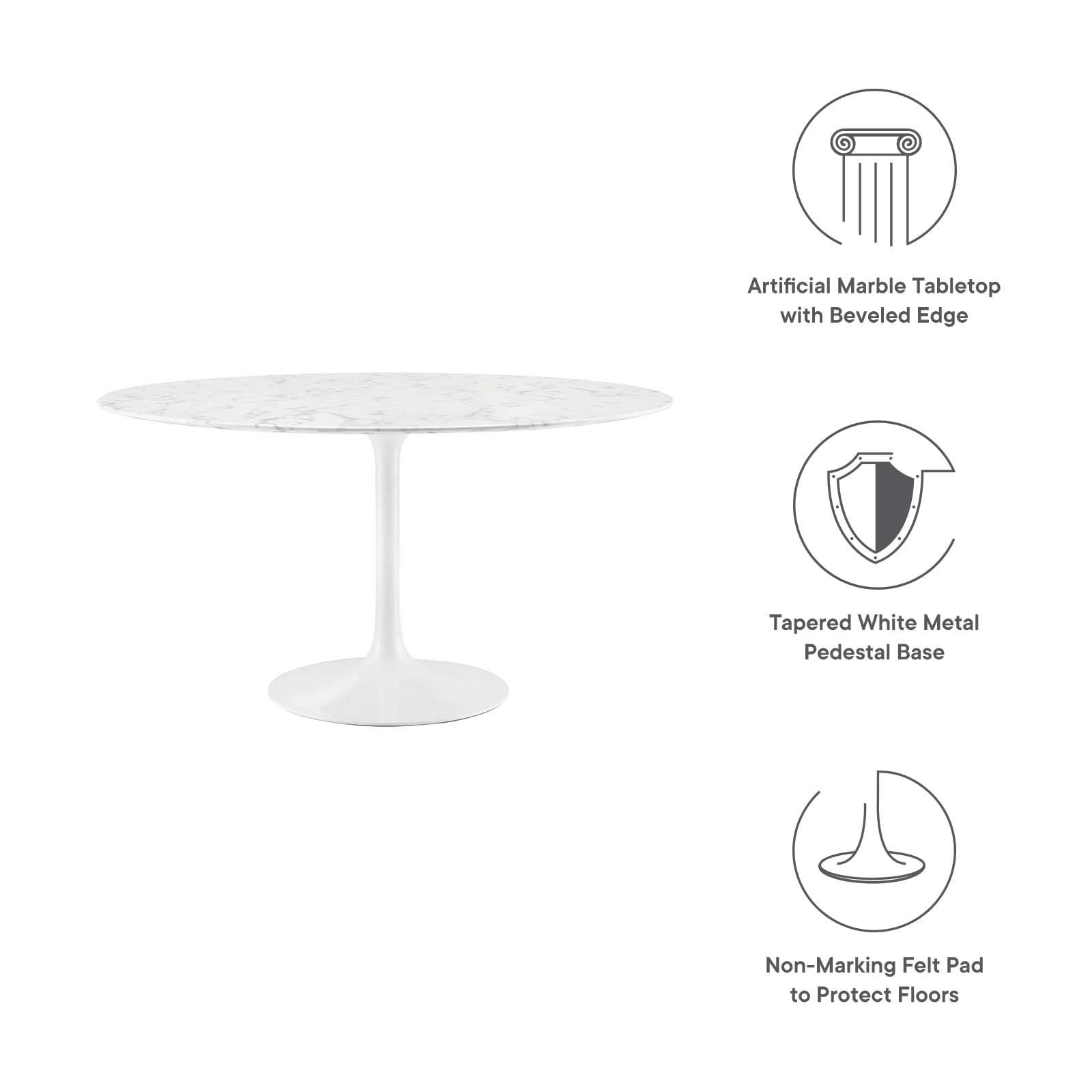 Dining Table | Lippa 47 Round Marble Dining Table | Timeless Modern Design | Scratch Resistant Finish | White | casafoyer.myshopify.com