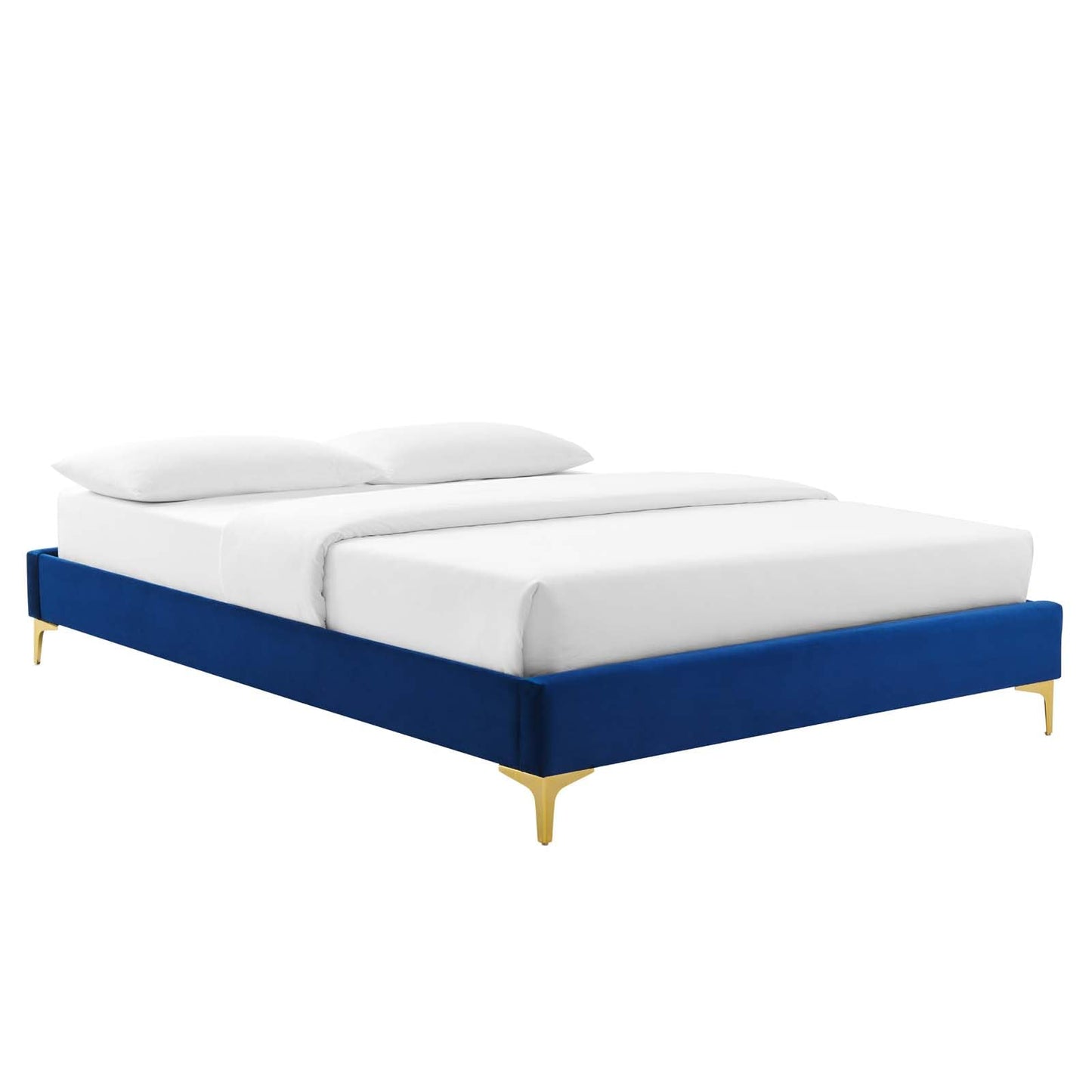 bed frames | CasaFoyer Sutton Performance Velvet Full Bed Frame | Stain-Resistant | Durable | No Box Spring Needed | Gold Metal Legs | Compatible with Various Headboards | Navy | casafoyer.myshopify.com
