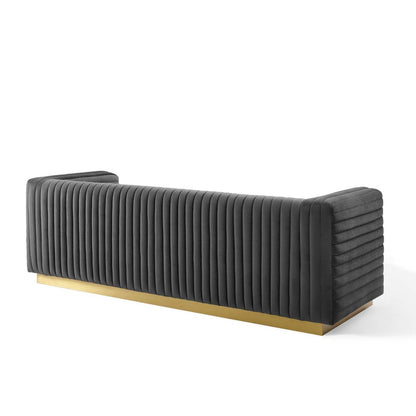 home office desk chairs | CasaFoyer Charisma Channel Tufted Performance Velvet Sofa | Vintage Glamour Design | Stain-Resistant Fabric | Supportive Coil System | Retro Modern Style | Gold Stainless Steel Base | Weight Capacity: 1323 lbs | Fully Assembled | casafoyer.myshopify.com