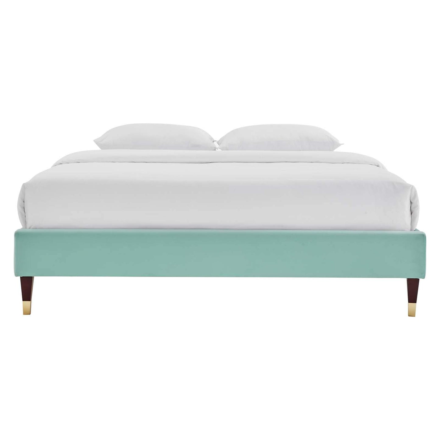 bed frames | CasaFoyer Harlow Performance Velvet Full Bed Frame | Glamorous & Opulent | Wood Legs & Gold Metal Sleeves | Stain-Resistant Velvet | Compatible with Various Mattress Types | Durable & Stable | Assembly Required | 800 lbs. Weight Capacity (Mint) | casafoyer.myshopify.com