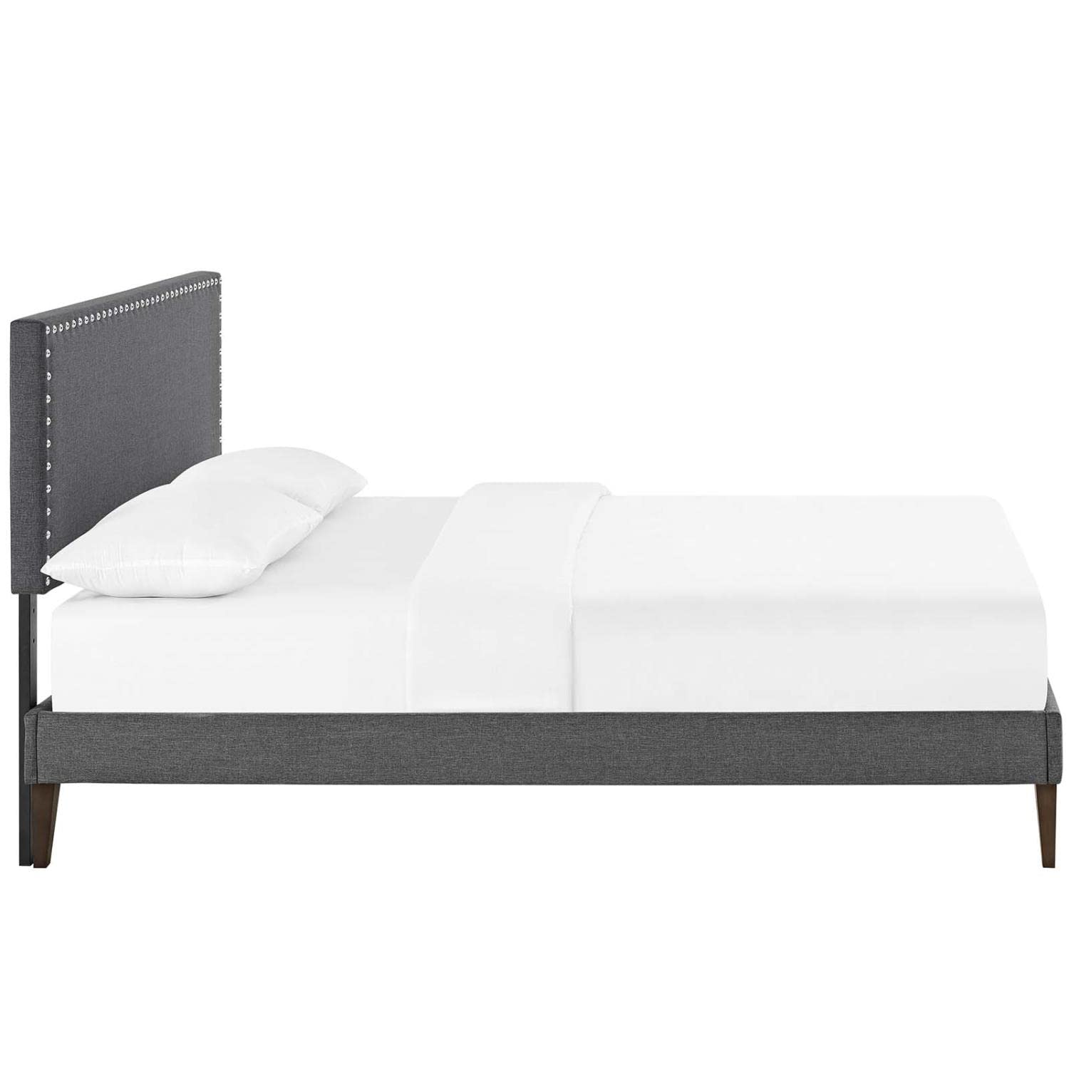 bed frames | CasaFoyer Macie Platform Bed | Solid Wood Frame | Polyester Upholstery | Tapered Legs | Ideal for Memory Foam Mattresses | Gray | casafoyer.myshopify.com
