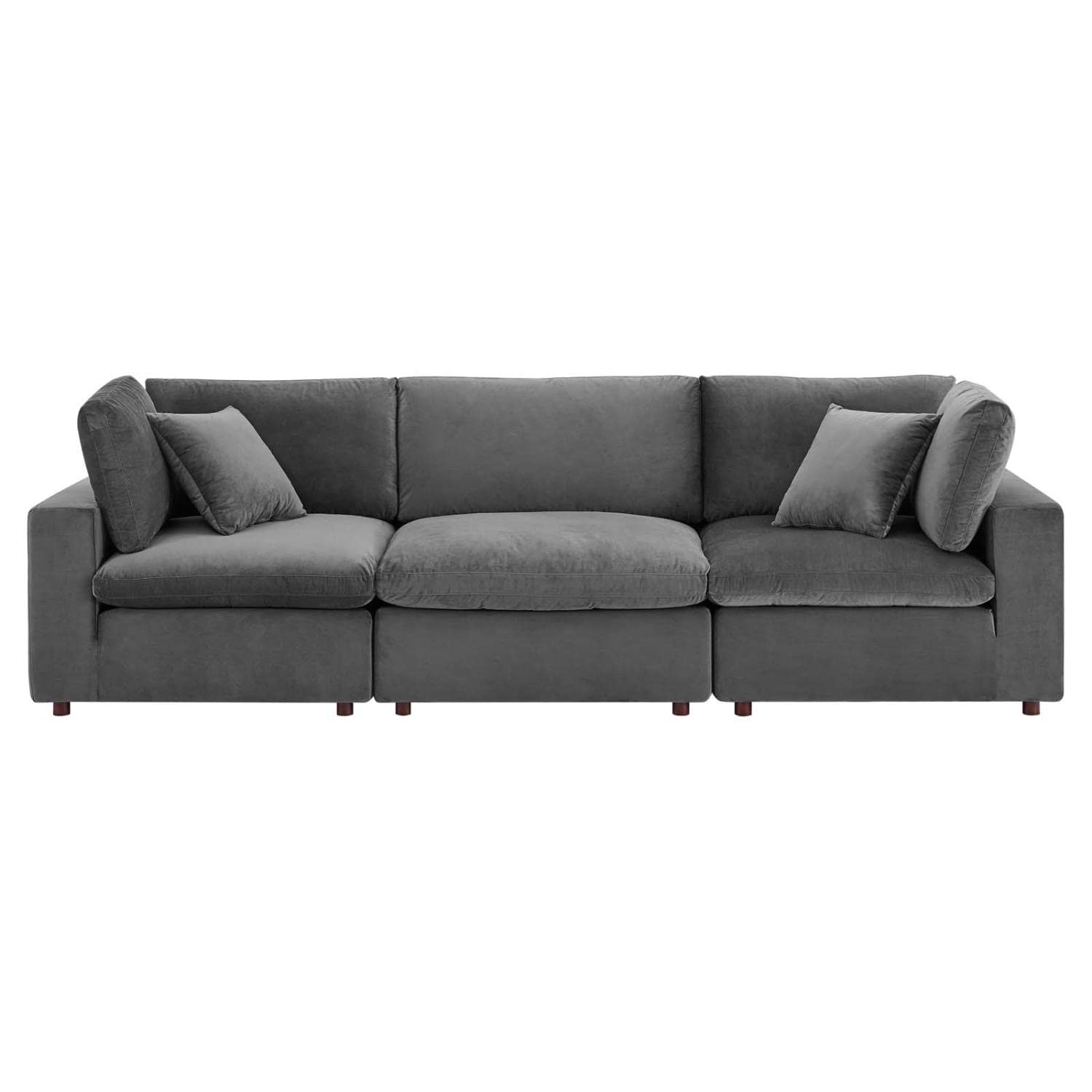 sofas | CasaFoyer Commix Plush Comfort Performance Velvet Sofa Set - Gray | Stain-Resistant | Solid Wood Construction | Duck Down Cushions | Ideal for Living, Family, Game Room | Includes Armless & Corner Chairs | casafoyer.myshopify.com
