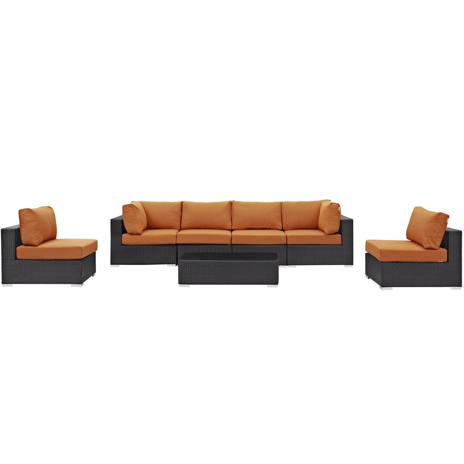 kitchen and dining room sets | CasaFoyer Convene Outdoor Sectional Set | Durable Rattan Weave | All-Weather Cushions | 7 Piece Patio Furniture Set | Espresso Orange | casafoyer.myshopify.com