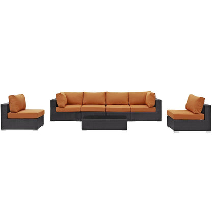 kitchen and dining room sets | CasaFoyer Convene Outdoor Sectional Set | Durable Rattan Weave | All-Weather Cushions | 7 Piece Patio Furniture Set | Espresso Orange | casafoyer.myshopify.com