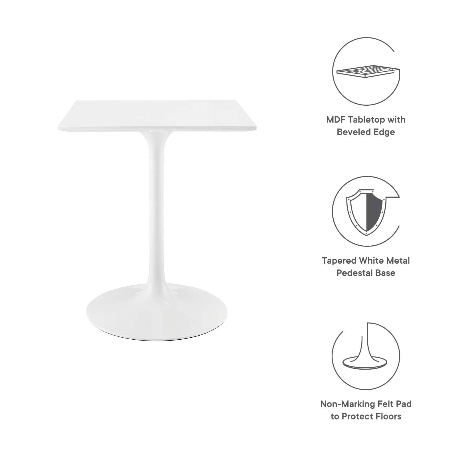 Dining Table | Lippa 24 Square White Top Dining Table | Timeless Modern Design | Metal Tapered Base | Chip-Resistant Finish | casafoyer.myshopify.com