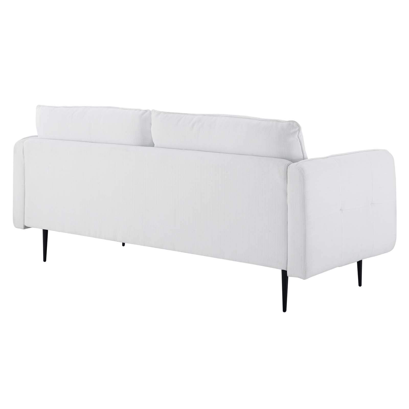 sofas | CasaFoyer Cameron Tufted Fabric Sofa | Contemporary Charm | Mid-Century Design | Soft Polyester | Foam Padding | Sinuous Spring Support | Solid Wood Frame | Black Metal Legs | Easy Assembly | 900 lbs Weight Capacity | casafoyer.myshopify.com