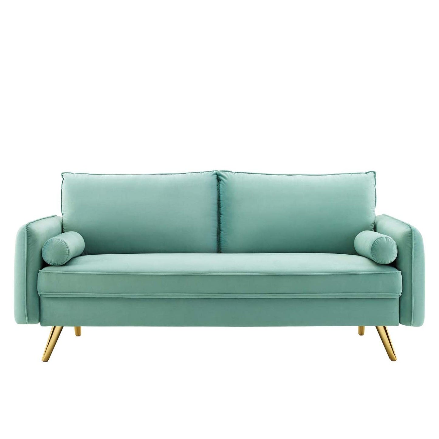 sofas | CasaFoyer Revive Upholstered Performance Velvet Sofa | Comfortable & Elegant Design | Stain-Resistant | Gold Legs | Mint | casafoyer.myshopify.com