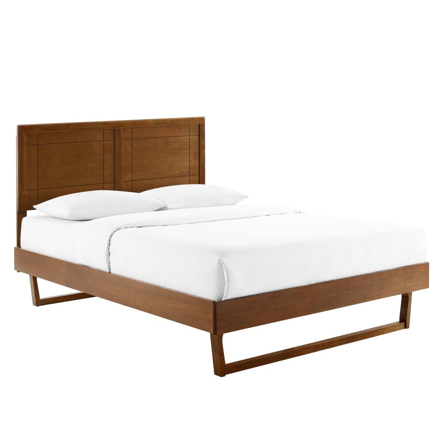 Bed | CasaFoyer Marlee Wood Queen Platform Bed | Retro Design | Durable Construction | No Box Spring Needed | Walnut Finish | casafoyer.myshopify.com