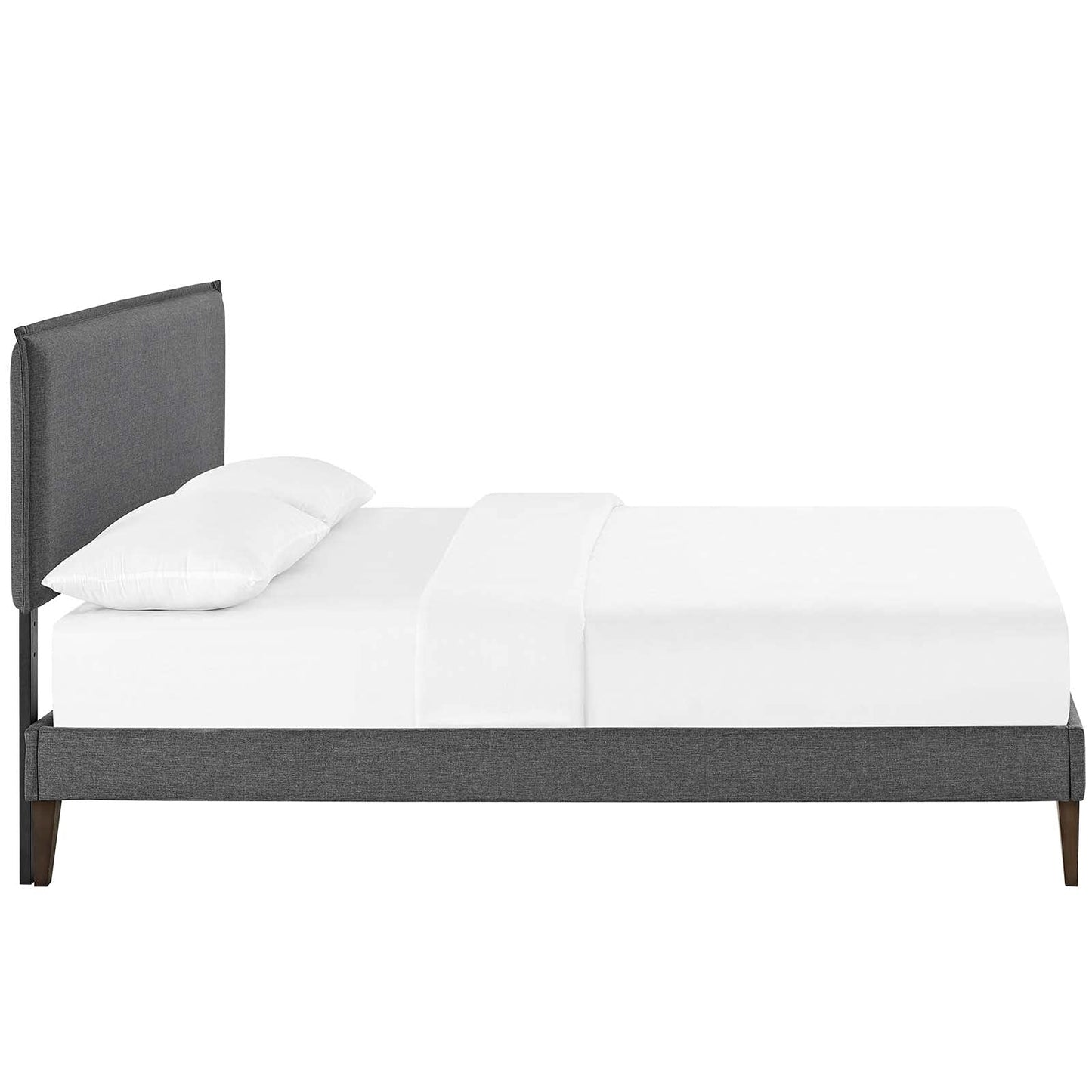 Bed | CasaFoyer Amaris Full Fabric Platform Bed - Gray | Durable Wood Frame | High-Quality Polyester Upholstery | No Box Spring Needed | Compatible with Memory Foam Mattresses | Mid-Century Modern Design | casafoyer.myshopify.com