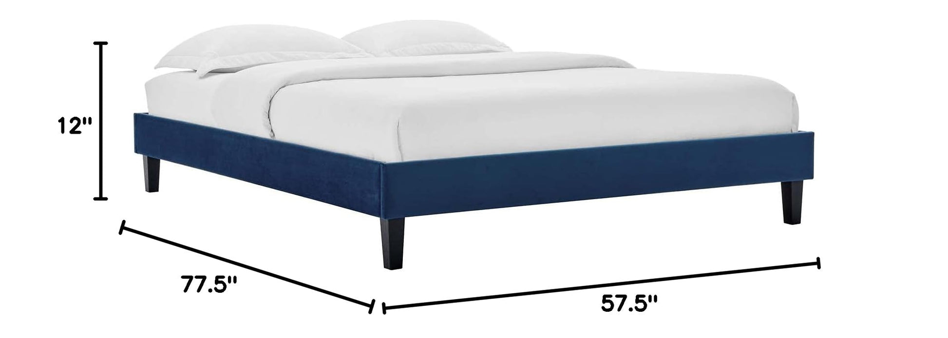 Bed | CasaFoyer Reign Performance Velvet Full Platform Bed Frame | Elegant & Durable | Sturdy Side Rails & Tapered Legs | Compatible with Full Headboards | 800 lbs Weight Capacity | Navy | casafoyer.myshopify.com