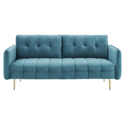 sofas | CasaFoyer Cameron Tufted Performance Velvet Sofa | Luxurious Art Deco Charm | Mid-Century Modern Influence | Stain-Resistant | Foam Padding | Gold Legs | Easy Assembly | casafoyer.myshopify.com
