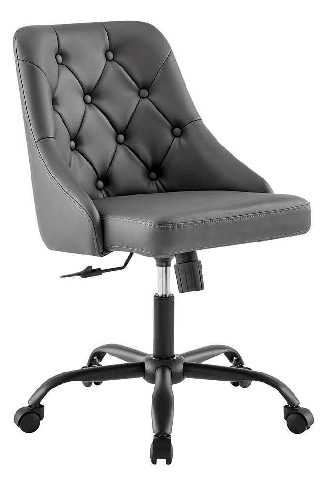 home office desk chairs | CasaFoyer Distinct Tufted Vegan Leather Office Chair | Contemporary Style | Timeless Elegance | Comfortable & Supportive | 360-degree Swivel | Tilt Control | Height Adjustable | Black Gray | casafoyer.myshopify.com