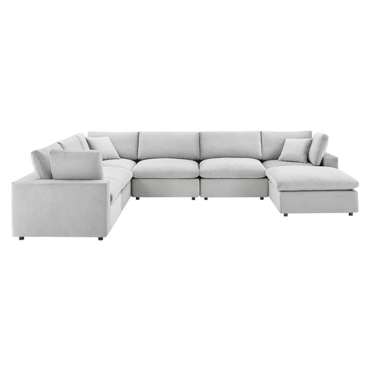 sofas | CasaFoyer Commix Luxurious Sectional Sofa | Plush Comfort | Stain-Resistant Velvet | Solid Wood Construction | 7-Piece Set with Ottoman | Light Gray | casafoyer.myshopify.com