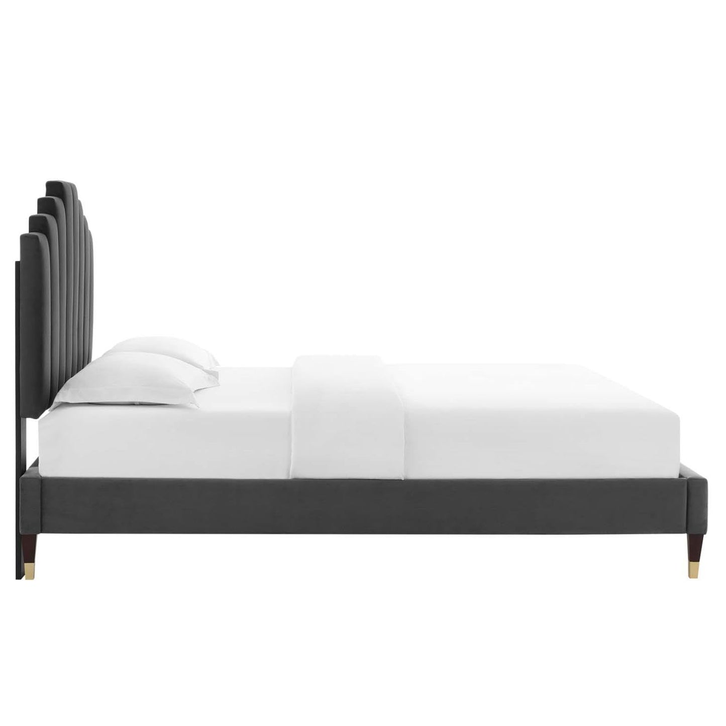 adjustable bed bases | CasaFoyer Elise Performance Velvet Queen Platform Bed | Glamorous Deco Style | Stain-Resistant Velvet Upholstery | Wood Legs with Gold Metal Sleeves | Memory Foam Compatible | 800 lbs Weight Capacity | casafoyer.myshopify.com