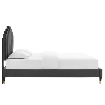 adjustable bed bases | CasaFoyer Elise Performance Velvet Queen Platform Bed | Glamorous Deco Style | Stain-Resistant Velvet Upholstery | Wood Legs with Gold Metal Sleeves | Memory Foam Compatible | 800 lbs Weight Capacity | casafoyer.myshopify.com