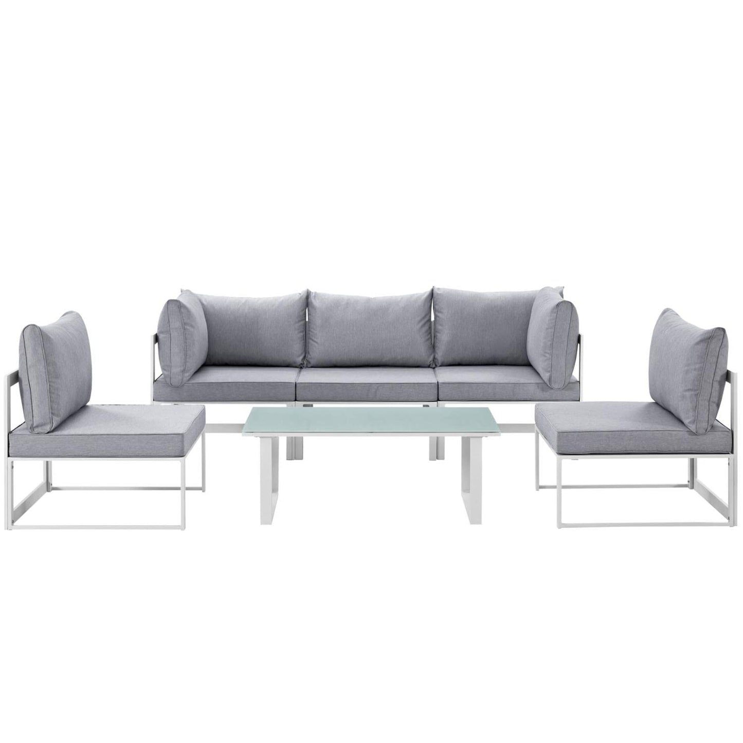 Patio Furniture Sets | Fortuna Outdoor Patio Sectional Sofa Set | Modern & Luxurious 9-Piece Furniture | Durable Aluminum Frame | All-Weather Cushions | Includes Coffee Table | White Gray | casafoyer.myshopify.com