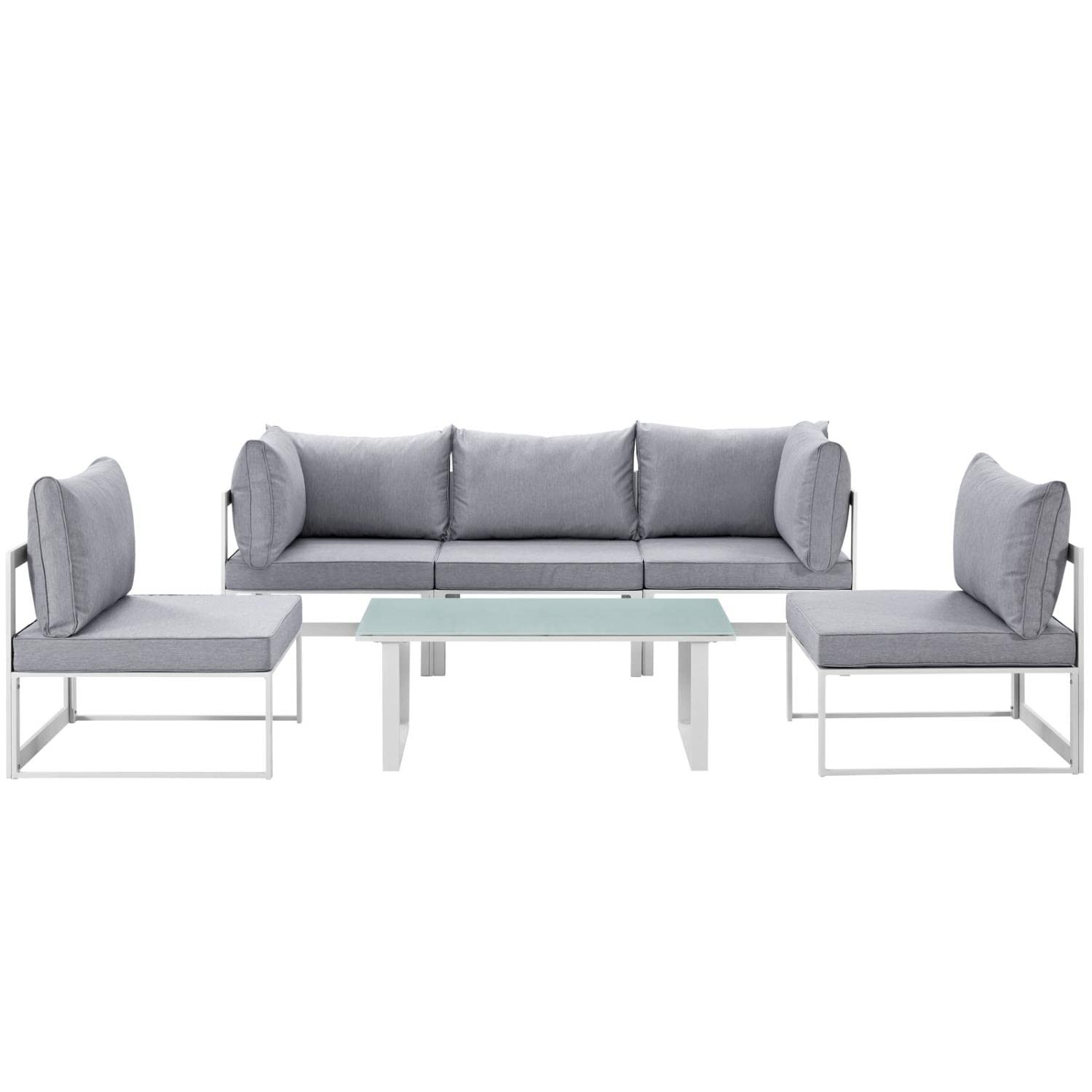 Patio Furniture Sets | Fortuna Outdoor Patio Sectional Sofa Set | Modern & Luxurious 9-Piece Furniture | Durable Aluminum Frame | All-Weather Cushions | Includes Coffee Table | White Gray | casafoyer.myshopify.com