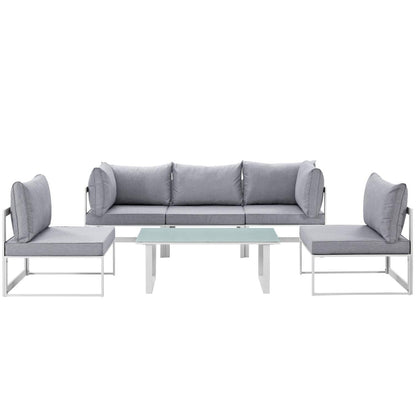 Patio Furniture Sets | Fortuna Outdoor Patio Sectional Sofa Set | Modern & Luxurious 9-Piece Furniture | Durable Aluminum Frame | All-Weather Cushions | Includes Coffee Table | White Gray | casafoyer.myshopify.com