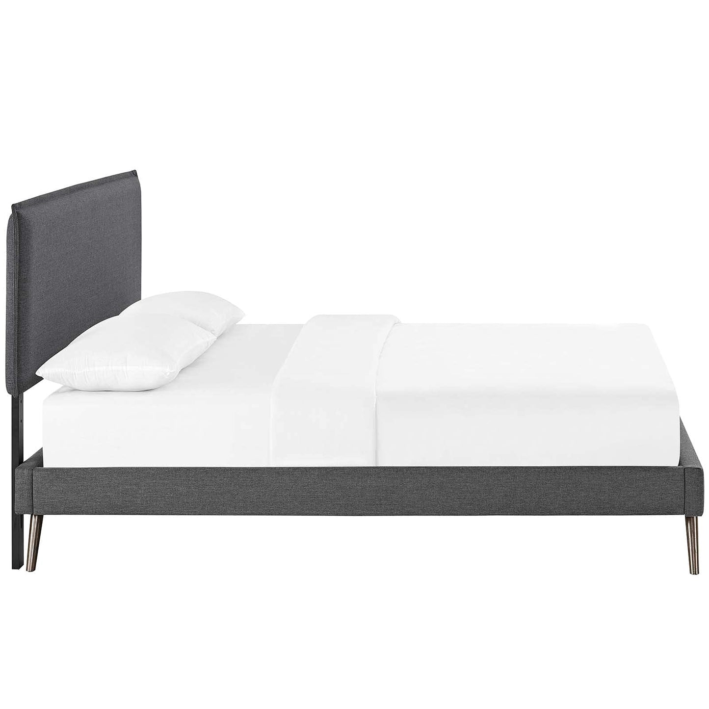 bed frames | CasaFoyer Amaris Platform Bed | Solid Wood Frame | Polyester Upholstery | Tapered Legs | Headboard | Memory Foam Mattress Compatible | Gray | casafoyer.myshopify.com