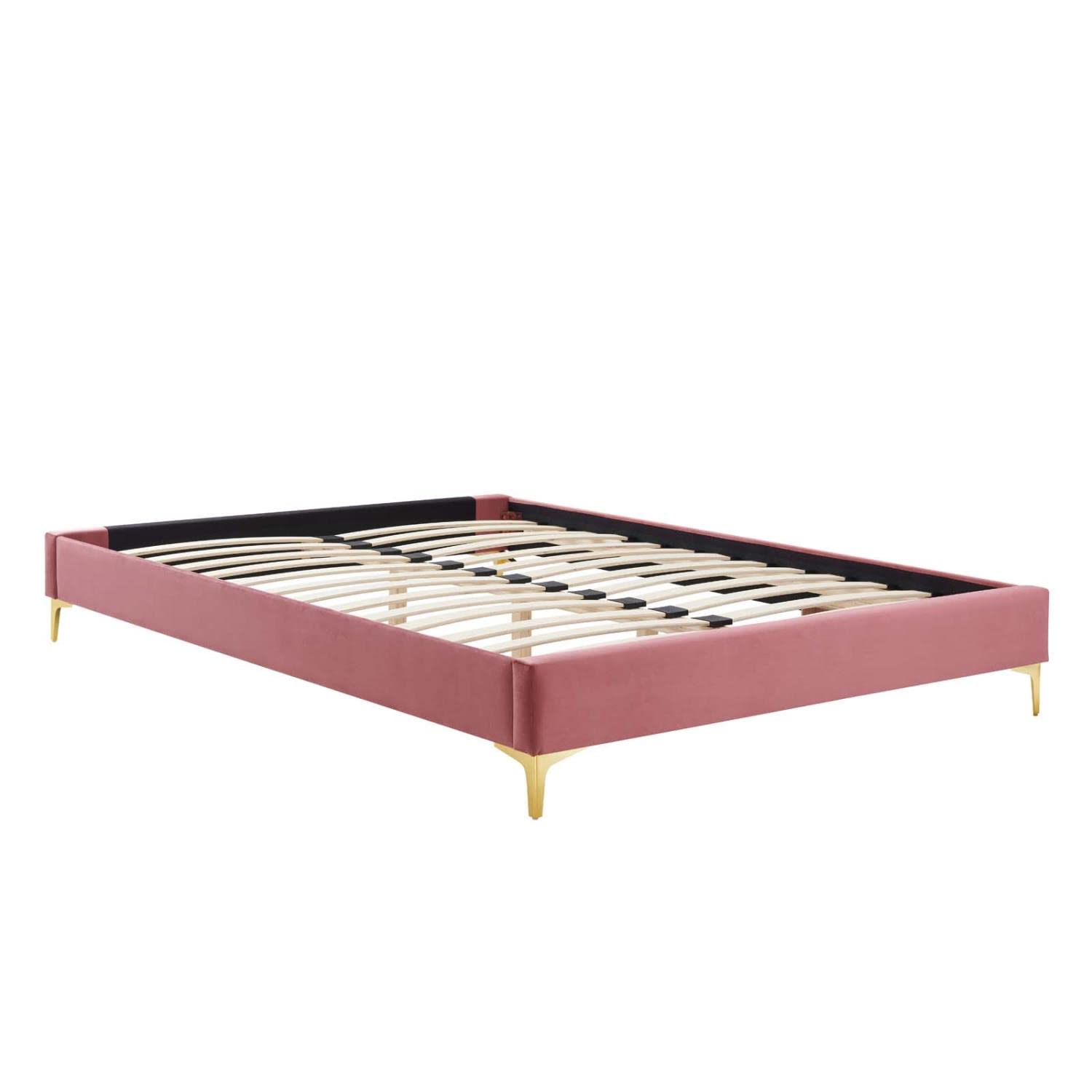 Bed | CasaFoyer Sutton Performance Velvet Full Bed Frame | Stain-Resistant | Durable | Wood Slat Support | Gold Metal Legs | Compatible with Headboard Styles | 800 lbs Weight Capacity | casafoyer.myshopify.com