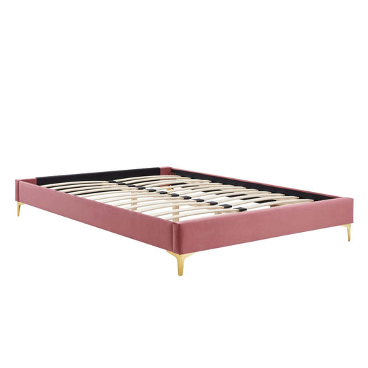 Bed | CasaFoyer Sutton Performance Velvet Full Bed Frame | Stain-Resistant | Durable | Wood Slat Support | Gold Metal Legs | Compatible with Headboard Styles | 800 lbs Weight Capacity | casafoyer.myshopify.com