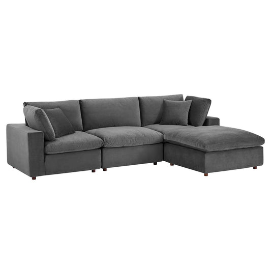 sofas | CasaFoyer Commix Sectional Sofa | Stain-Resistant Velvet | Solid Wood Construction | Foam Padded Cushions | Ultimate Comfort | Gray | casafoyer.myshopify.com