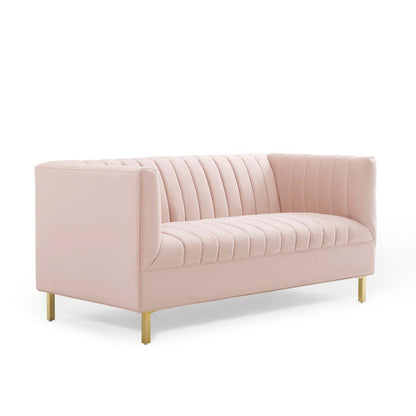 sofas | CasaFoyer Shift Channel Tufted Performance Velvet Loveseat | Elegant Two-Seater Couch for Living Room, Lounge, or Office | Stain-Resistant Upholstery | Gold Legs | Assembly Required | 600 lbs Weight Capacity | casafoyer.myshopify.com