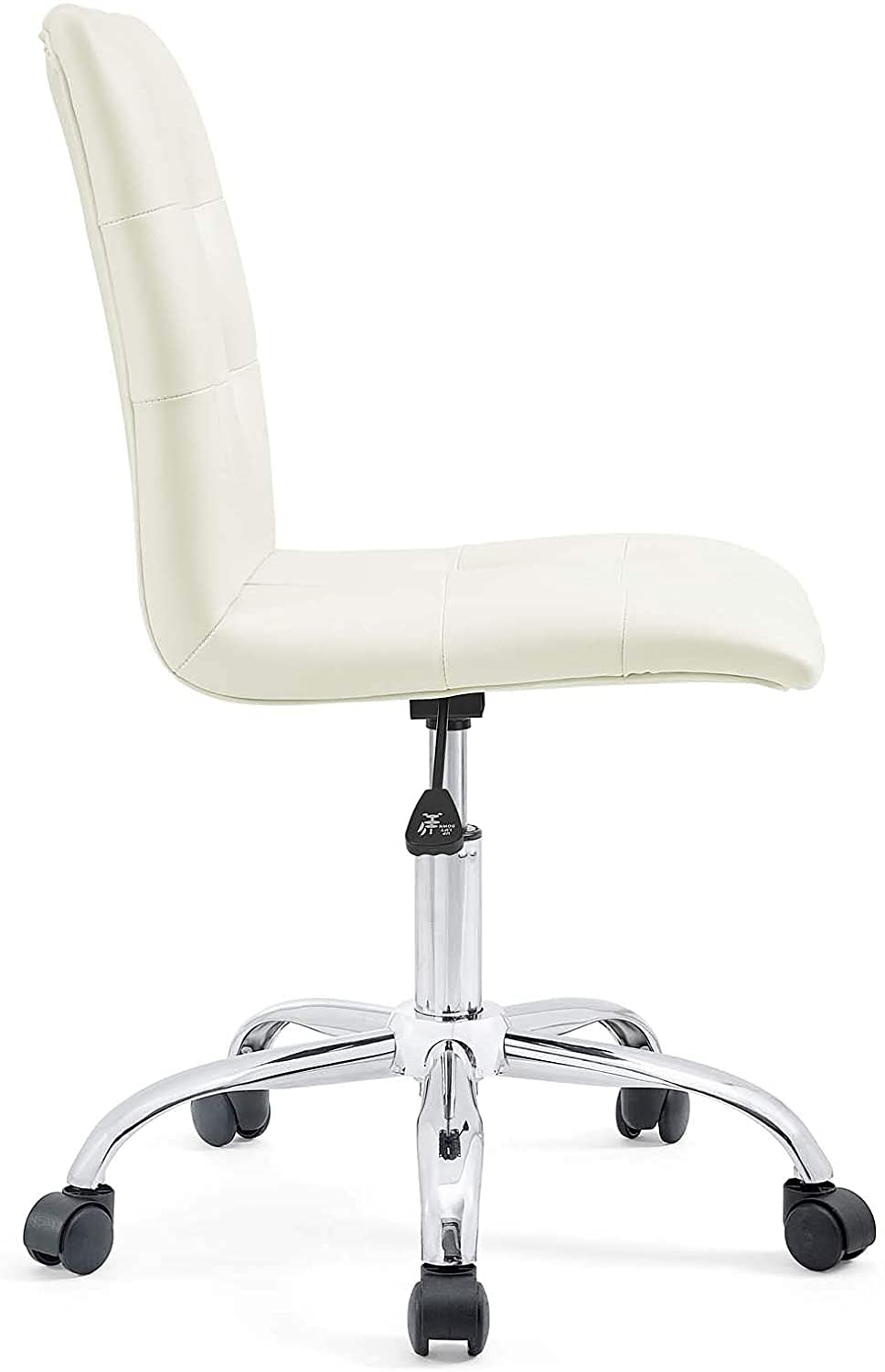 Chair | Prim Armless Office Chair | Modern & Luxurious Design | Height Adjustable & 360 Swivel | Faux Leather Upholstery | Polished Chrome Steel Base | Easy Mobility | White | casafoyer.myshopify.com