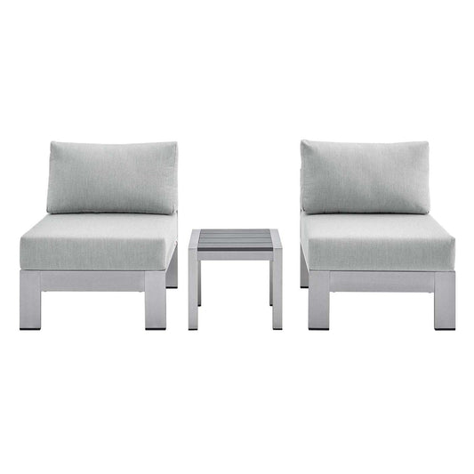 kitchen and dining room sets | CasaFoyer Shore Aluminum 3 Piece Outdoor Patio Furniture Set | Weatherproof | Sunbrella Cushions | Stylish & Reliable | Includes 2 Armless Chairs & 1 Side Table | casafoyer.myshopify.com