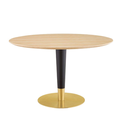 patio dining tables | CasaFoyer Zinque 47 Dining Table | Modern Mid-Century Design | MDF Tabletop with Wood Grain Veneer | Black & Gold Tapered Base | Easy to Clean | Non-Marking Ring | Assembly Required | casafoyer.myshopify.com
