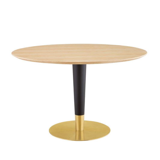 patio dining tables | CasaFoyer Zinque 47 Dining Table | Modern Mid-Century Design | MDF Tabletop with Wood Grain Veneer | Black & Gold Tapered Base | Easy to Clean | Non-Marking Ring | Assembly Required | casafoyer.myshopify.com
