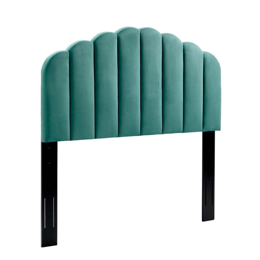 headboards | CasaFoyer Veronique Channel Tufted Scalloped Performance Velvet King/California King Headboard | Teal | casafoyer.myshopify.com