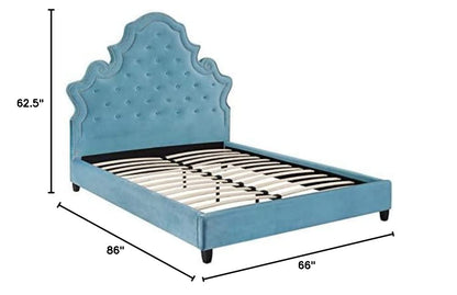 adjustable bed bases | CasaFoyer Valentina Performance Velvet Tufted Nailhead Queen Platform Bed | Sea Blue | Stain-Resistant Polyester | Wood Slat Support | 1322 lbs Capacity | casafoyer.myshopify.com