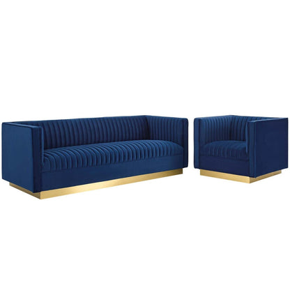 kitchen and dining room sets | CasaFoyer Sanguine Performance Velvet 2 Piece Set | Retro Modern Design | Stain-Resistant Upholstery | Ultimate Comfort & Support | Gold Base | Navy | casafoyer.myshopify.com