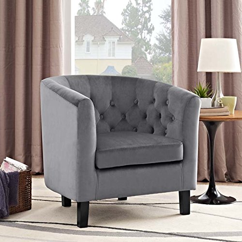 home office desk chairs | CasaFoyer Timeless Elegance | Modern Aesthetic | Prospect Armchair in Gray Velvet | Button Tufting | Graceful Curves | Espresso Stained Wood Legs | Comfortable Foam Padding | casafoyer.myshopify.com